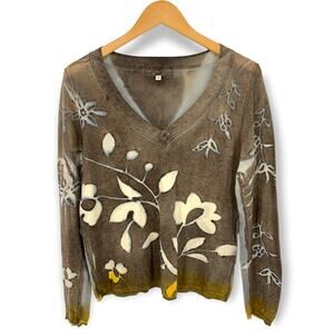 Marika Charles | Size 3 | 100% Cotton Tie Dye Floral Design V-Neck Sweater